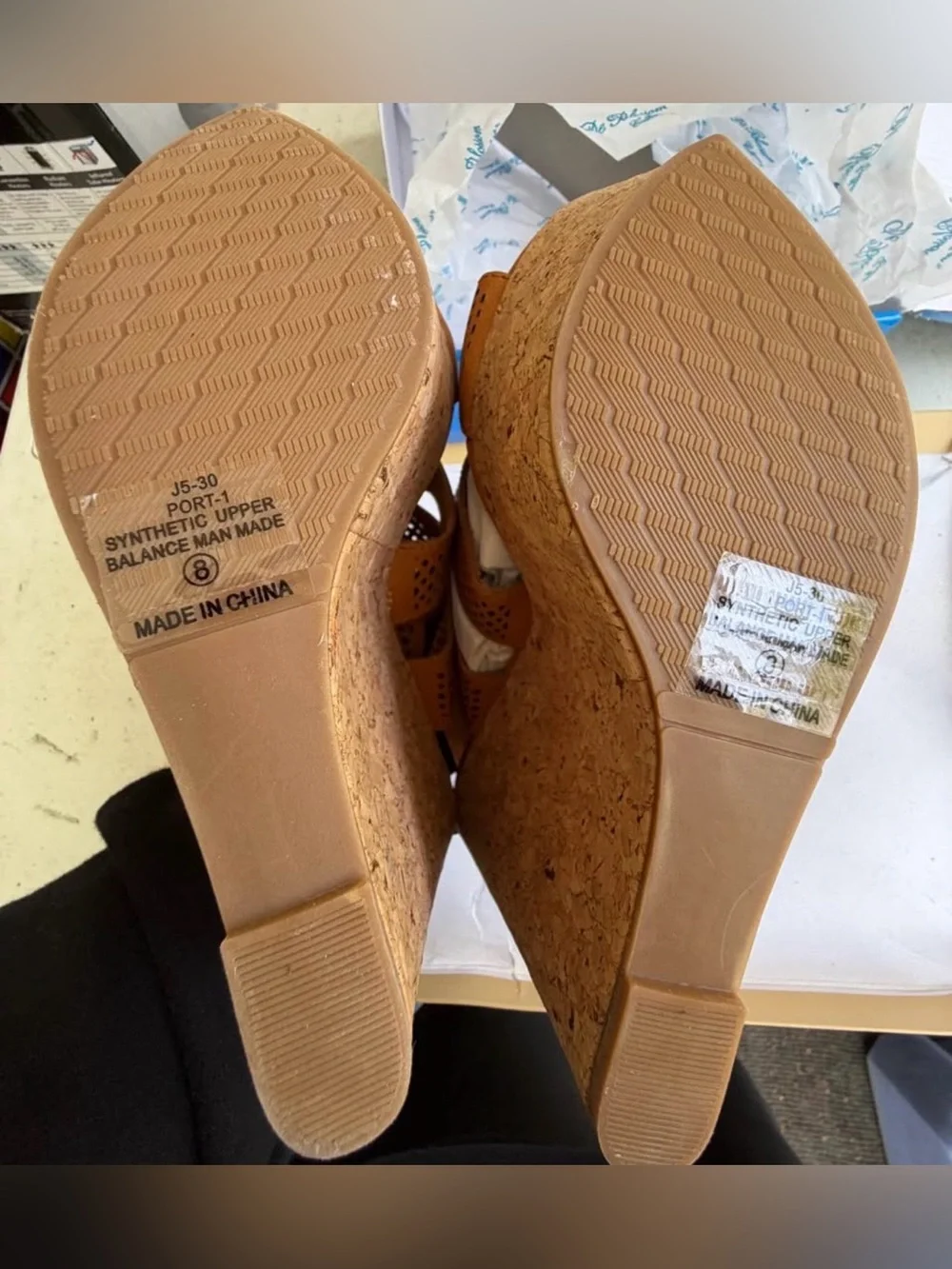 Women's Tan Perforated Wedge Sandals - Picture 4 of 6